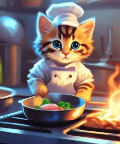 Kitten Cooking Diamond Painting