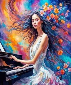 Lady Playing Piano Diamond Painting
