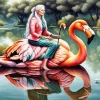 Lady Riding Flamingo Diamond Painting