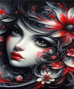 Lady With Flowers Diamond Painting