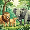 Lion And Elephant Diamond Painting