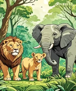 Lion And Elephant Diamond Painting