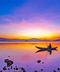 Man In Boat Silhouette Diamond Painting