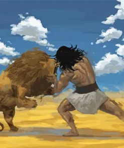 Man Wrestling Lion Diamond Painting