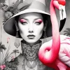 Monochrome Flamingo Lady Diamond Painting