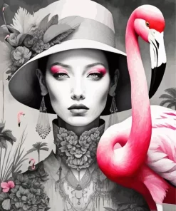 Monochrome Flamingo Lady Diamond Painting