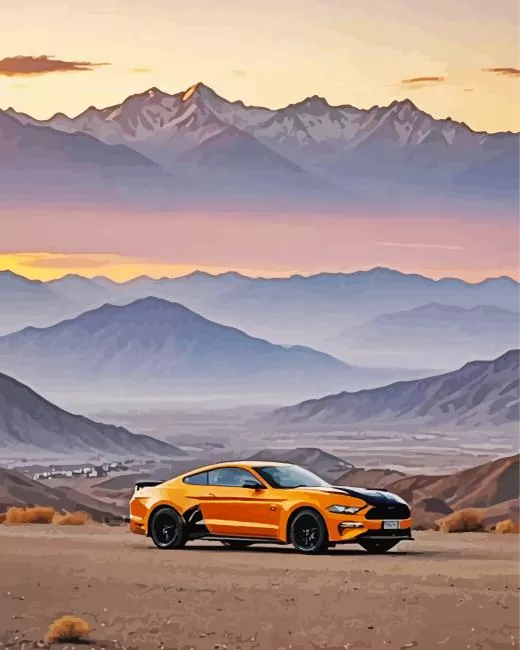 orange mustang car Diamond With Numbers Orange Mustang Car Diamond Painting