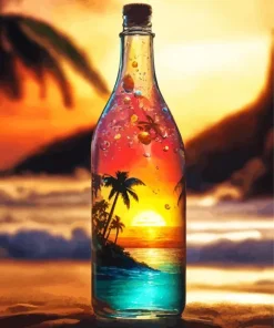 Palms Sunset Glass Bottle Diamond Painting