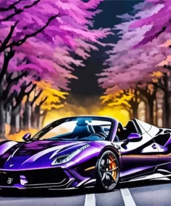 Purple Ferrari 488 Diamond Painting