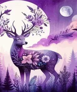 Purple Floral Deer Diamond Painting
