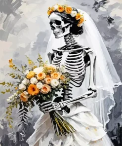 Skeleton Bride Holding Flowers Diamond Painting