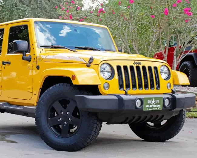 yellow jeep wrangler Diamond With Numbers Yellow Jeep Wrangler Diamond Painting