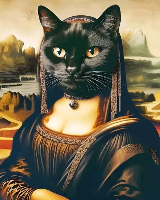 Black Cat Mona Lisa Diamond With Numbers Black Cat Mona Lisa Diamond Painting
