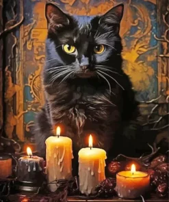 Black Cat And Candles Diamond Painting