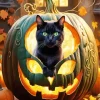 Black Cat Inside A Pumpkin Diamond Painting