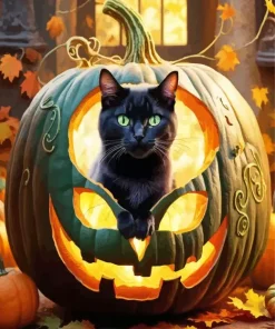 Black Cat Inside A Pumpkin Diamond Painting