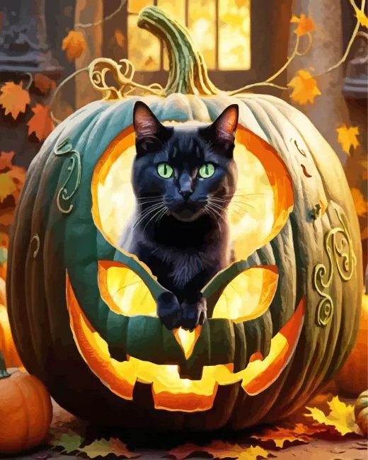 Black cat inside a pumpkin Diamond Paintings Black Cat Inside A Pumpkin Diamond Painting