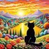 Black Cat Looking At Sunset Diamond Painting