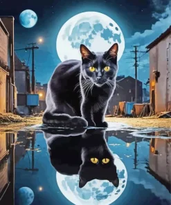 Black Cat Reflection Diamond Painting