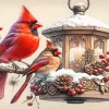 Cardinals On Lantern Diamond Painting
