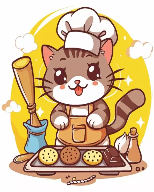 Cartoon Cat Baking Diamond With Numbers Cartoon Cat Baking Diamond Painting