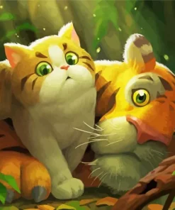 Cartoon Cat And Tiger Diamond Painting