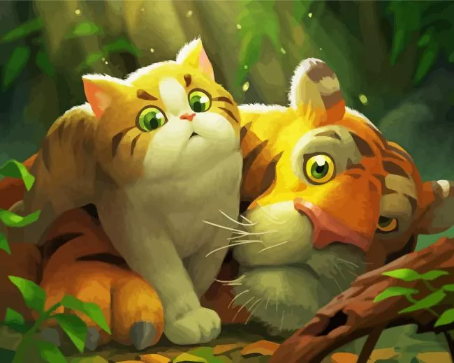 Cartoon cat and tiger Diamond By Numbers Cartoon Cat And Tiger Diamond Painting