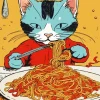 Cartoon Cat Eating Spaghetti Diamond Painting