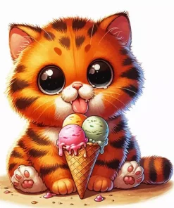 Cartoon Cat Licking Ice Cream Diamond Painting