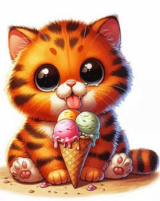 Cartoon cat licking ice cream Diamond Paintings Cartoon Cat Licking Ice Cream Diamond Painting