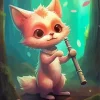 Cartoon Cat Playing Flute Diamond Painting