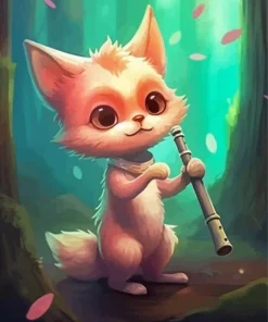 Cartoon Cat Playing Flute Diamond Painting