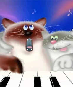 Cartoon Cat Playing The Piano Diamond Painting