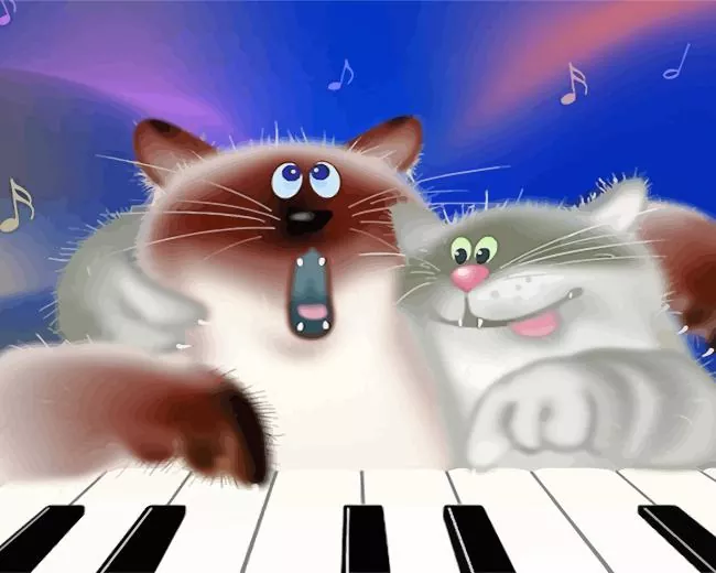 Cartoon cat playing the piano Diamond With Numbers Cartoon Cat Playing The Piano Diamond Painting