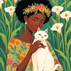 Cat And African Woman Diamond Painting
