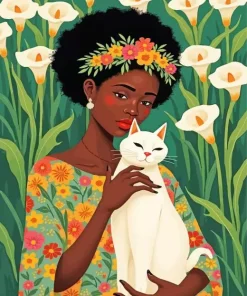 Cat And African Woman Diamond Painting