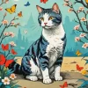 Cat And Butterflies Art Diamond Painting