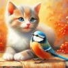 Cat And Bird Diamond Painting