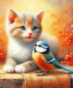 Cat And Bird Diamond Painting