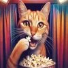 Cat Eating Popcorn Diamond Painting