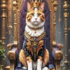 Cat In Crown Sitting On Throne Diamond Painting