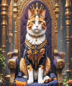 Cat In Crown Sitting On Throne Diamond Painting