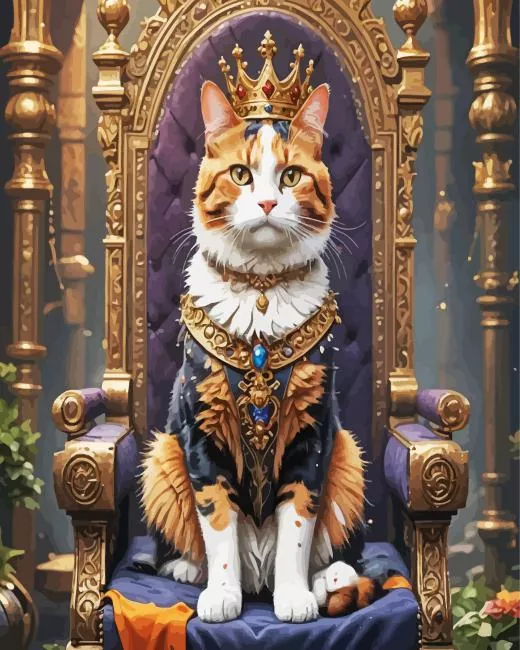 Cat in crown sitting on throne Diamond With Numbers Cat In Crown Sitting On Throne Diamond Painting