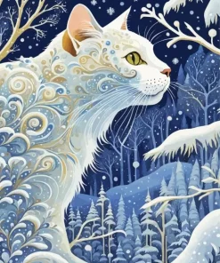 Cat In The Snow Art Diamond Painting