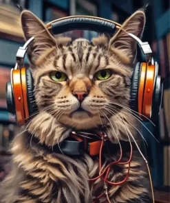 Cat Listening Music Diamond Painting