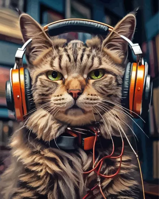 Cat listening music Diamond By Numbers Cat Listening Music Diamond Painting