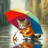 Cat Under Umbrella Diamond Painting