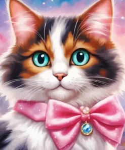 Cat With Pink Bow Diamond Painting