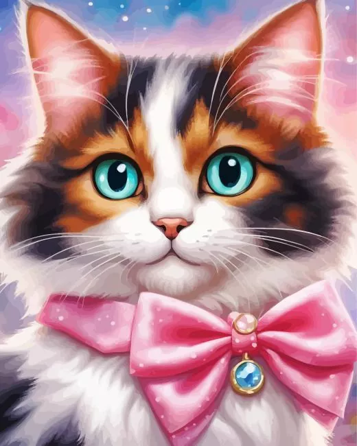 Cat with pink bow Diamond Paintings Cat With Pink Bow Diamond Painting