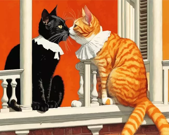 Cats kissing in balcony Diamond By Numbers Cats Kissing In Balcony Diamond Painting